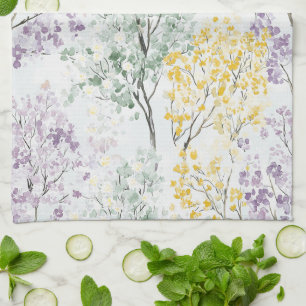 Romantic Lavender Green Yellow Flowers Kitchen Towel