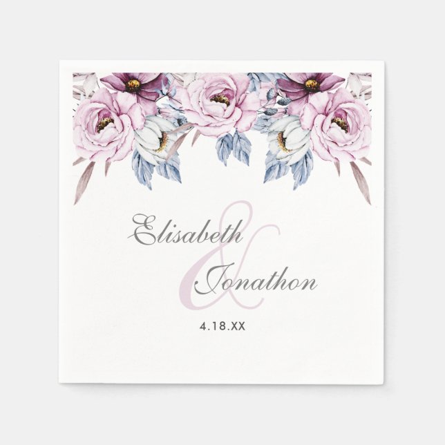 Romantic Lavender & Powder Blue Floral Blossom Napkin (Front)