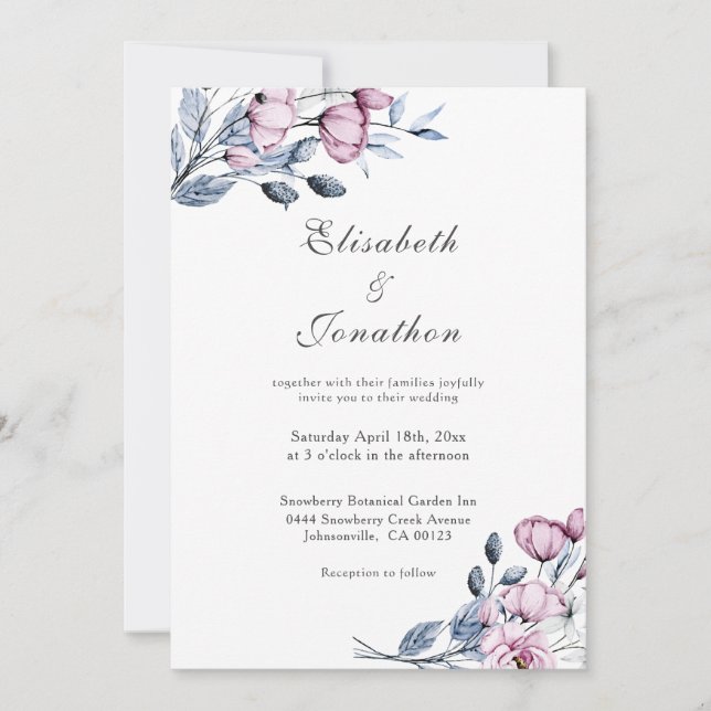 Romantic Lavender & Powder Blue Floral Bouquet Invitation (Front)