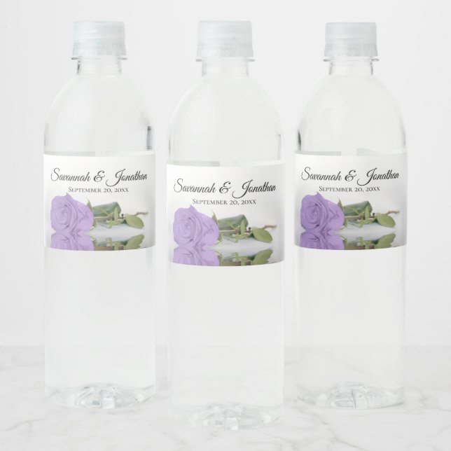 Romantic Lavender Purple Rose Elegant Wedding Water Bottle Label (Bottles)