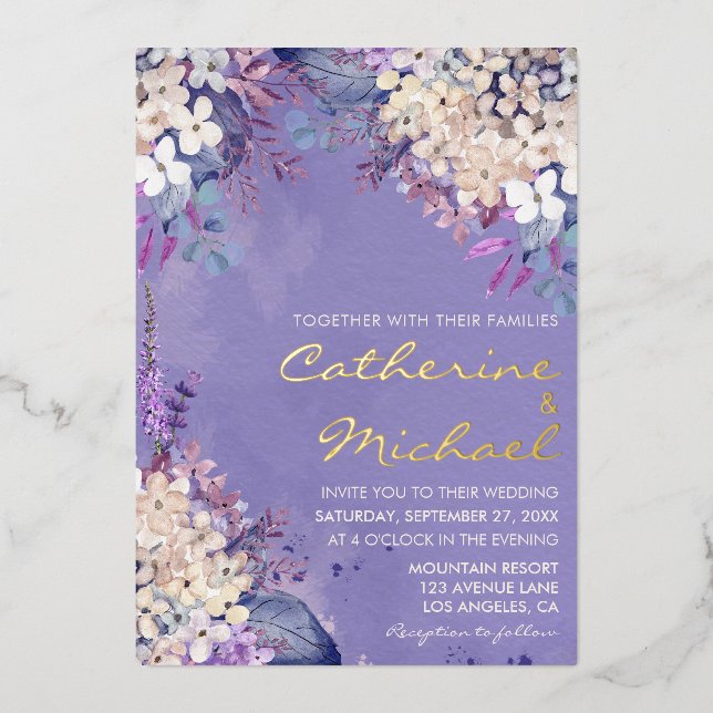 Romantic Lavender Watercolor Floral Spring Wedding (Front)