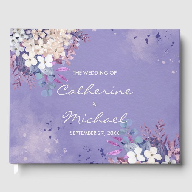 Romantic Lavender Watercolor Floral Spring Wedding Guest Book (Front)