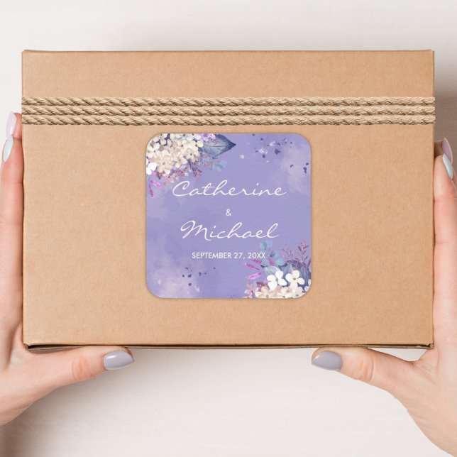 Romantic Lavender Watercolor Floral Spring Wedding Square Sticker (Creator Uploaded)
