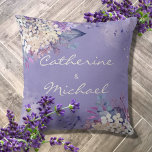 Romantic Lavender Watercolor Floral Spring Wedding Throw Pillow<br><div class="desc">Watercolor floral designs have become increasingly popular in the world of weddings. This design features soft, delicate watercolor strokes in white and lavender colour that evoke a sense of romanticism and elegance. The combination of pastel and vibrant colours gives this wedding suite a dreamy and whimsical feel, making it perfect...</div>