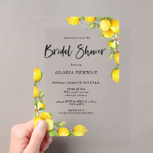 Romantic Lemons Bridal Shower Acrylic Invitations