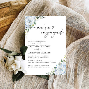 Romantic Light Blue Floral Engagement Party  Invitation