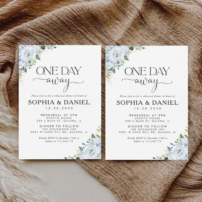 Romantic Light Blue Floral One Day Away Invitation (Creator Uploaded)