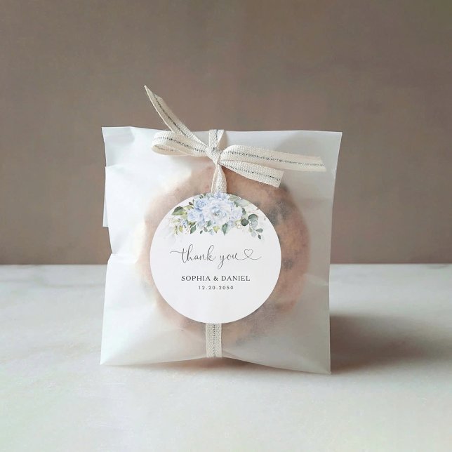  Romantic Light Blue Floral Wedding  Classic Round Sticker (Creator Uploaded)