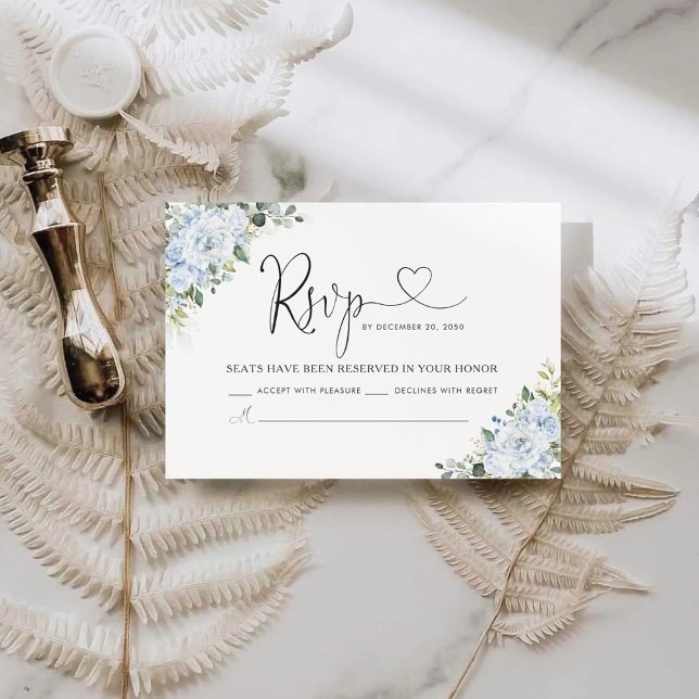 Romantic Light Blue Floral Wedding RSVP Card (Creator Uploaded)