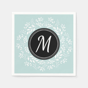 Romantic light blue Floral Wreath Custom Monogram Napkin