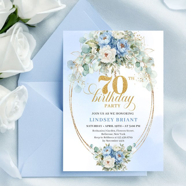 Romantic Light Blue Flowers 70th Birthday Invites (Romantic Light Blue Flowers 70th Birthday Invitation Set

)