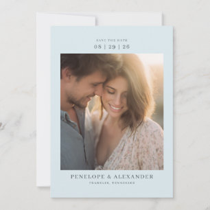 Romantic Light Blue Minimalist Photo Save The Date