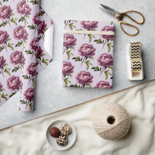 Romantic Light Lavender Purple Peonies Wrapping Paper