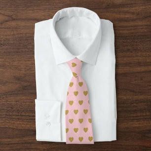 Romantic Light Pink Tie with Gold Glitter Heart Pa