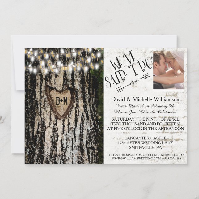 Romantic Lights & Tree Post Wedding Photo Invite (Front)