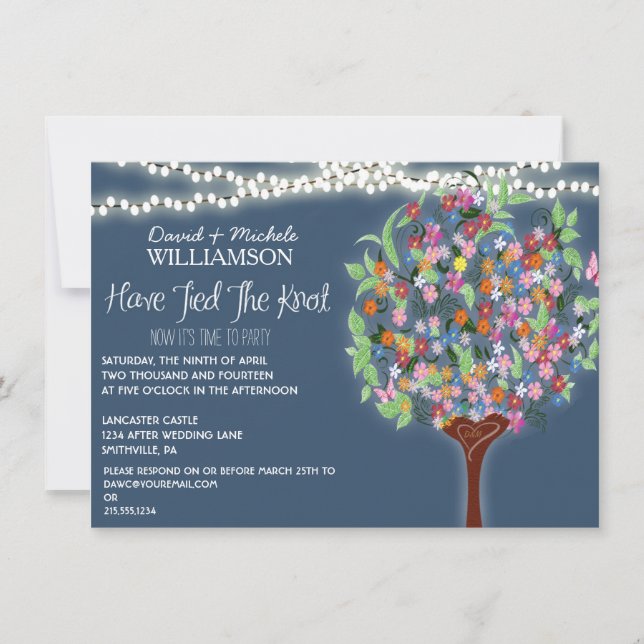 Romantic Lights Whimsical Tree Post Wedding Invite (Front)