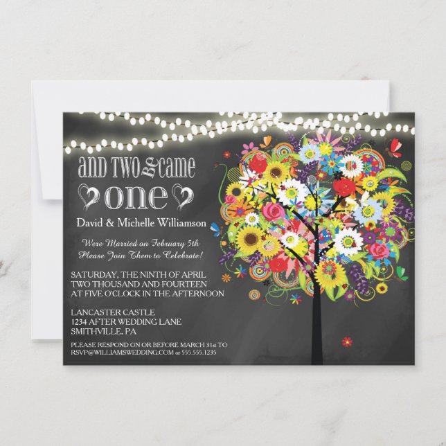 Romantic Lights Whimsical Tree Post Wedding Invite (Front)