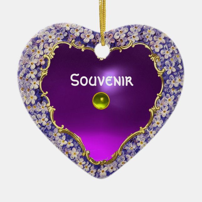 ROMANTIC LILAC HEART PHOTO TEMPLATE CERAMIC ORNAMENT (Front)