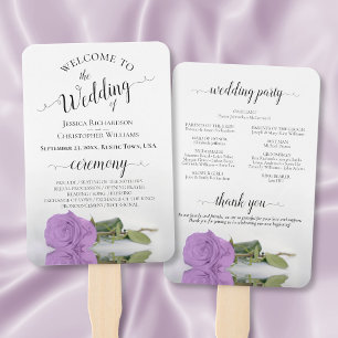 Romantic Lilac Purple Rose Elegant Wedding Program Hand Fan