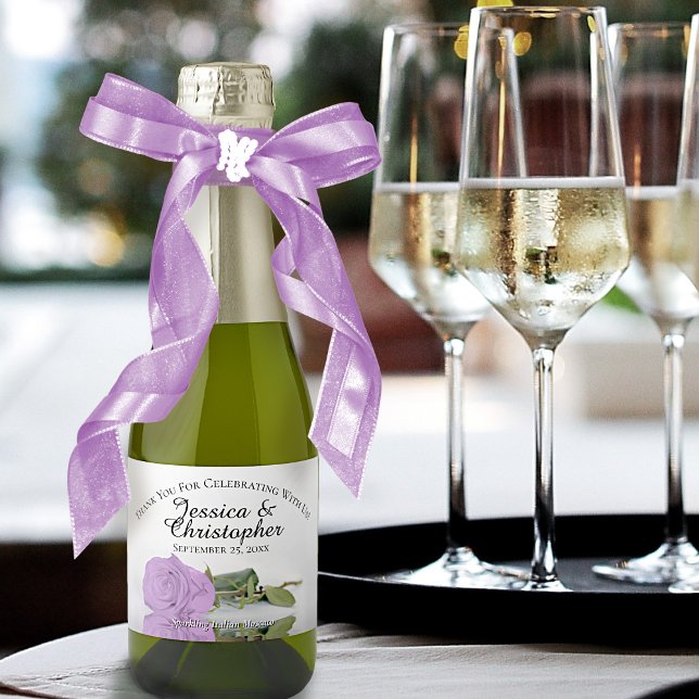 Romantic Lilac Purple Rose Wedding Thank You Mini Sparkling Wine Label (Creator Uploaded)