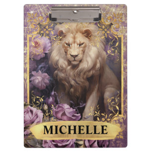 Romantic Lion and Purple Roses Fantasy Clipboard