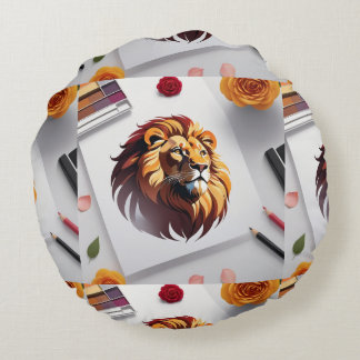 Romantic Lion Face Design Round Pillow