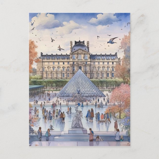 Romantic Louvre Paris Street Scene Art Postcard (Front)