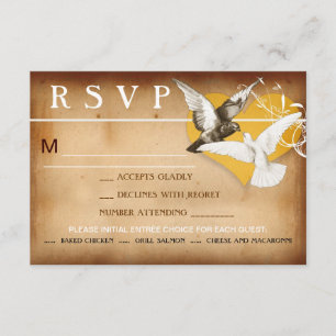 romantic love birds and heart rsvp design card