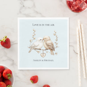 Romantic Love Birds Heart Wedding Napkin