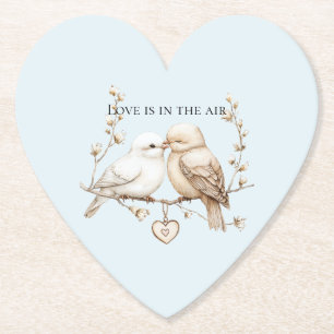 Romantic Love Birds Heart Wedding Paper Coaster