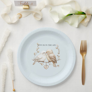 Romantic Love Birds Heart Wedding Paper Plate