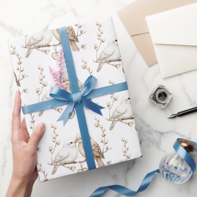 Romantic Love Birds Heart Wedding Wrapping Paper (Gifting)