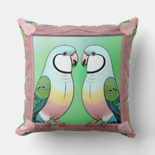 Romantic Love Birds Parrots on Flower Branch Throw Pillow