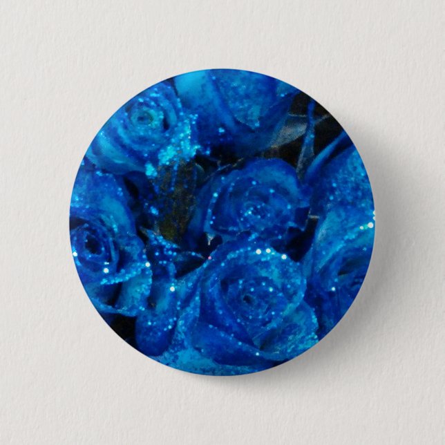 Romantic Love Blue Glitter Glamour Roses 2 Inch Round Button (Front)
