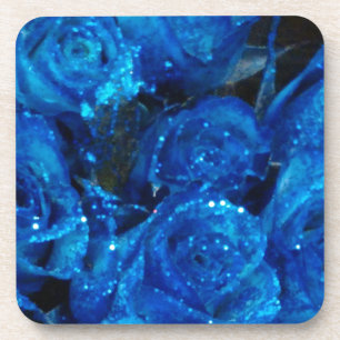Romantic Love Blue Glitter Glamour Roses Coaster