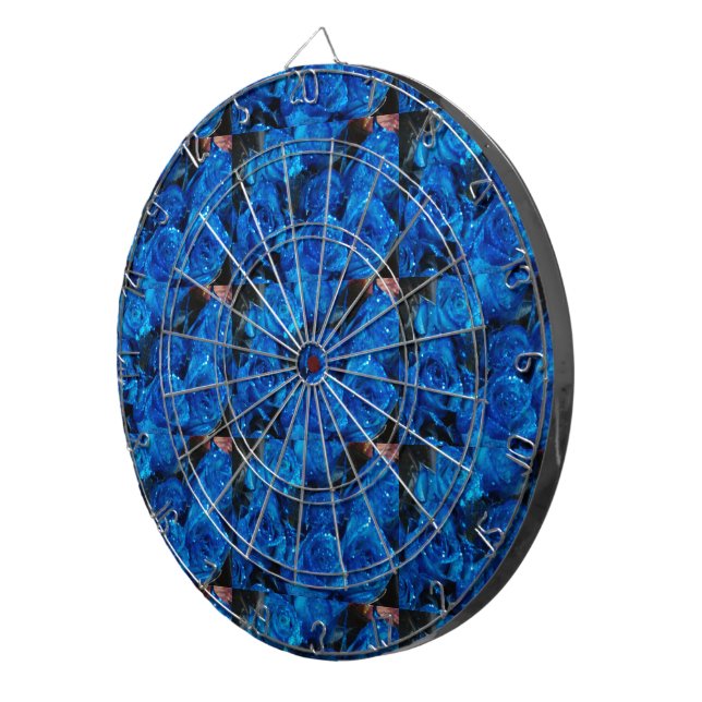 Romantic Love Blue Glitter Glamour Roses Dartboard (Front Right)