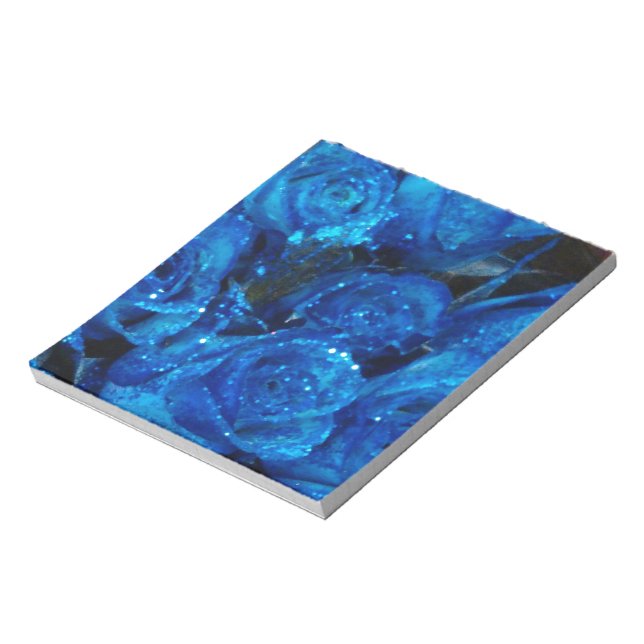 Romantic Love Blue Glitter Glamour Roses Notepad (Rotated)