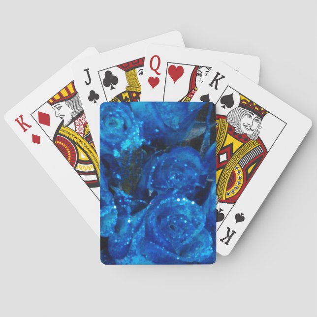 Romantic Love Blue Glitter Glamour Roses Playing Cards (Back)