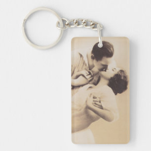 Romantic Love Couple Kissing vintage illustration Keychain