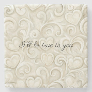 Romantic Love Cream Hearts I'll Be True to you Stone Coaster