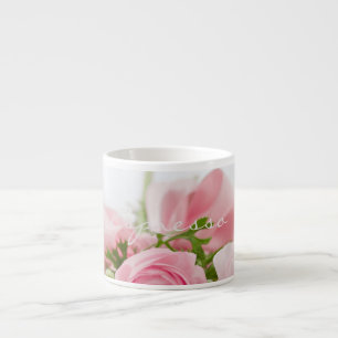 Romantic Love Espresso Mug Pink Flower Bouquet