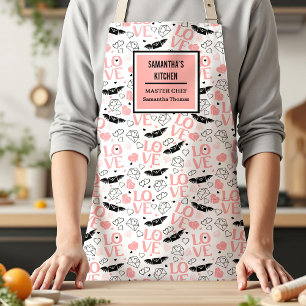 Romantic Love Gift Pink Black Heart Sketch Apron
