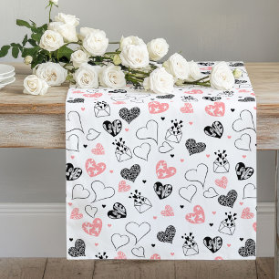 Romantic Love Gift Pink Black Heart Table Runner