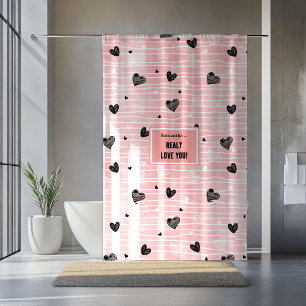 Romantic Love Gift Shower Curtain Pink Black Heart