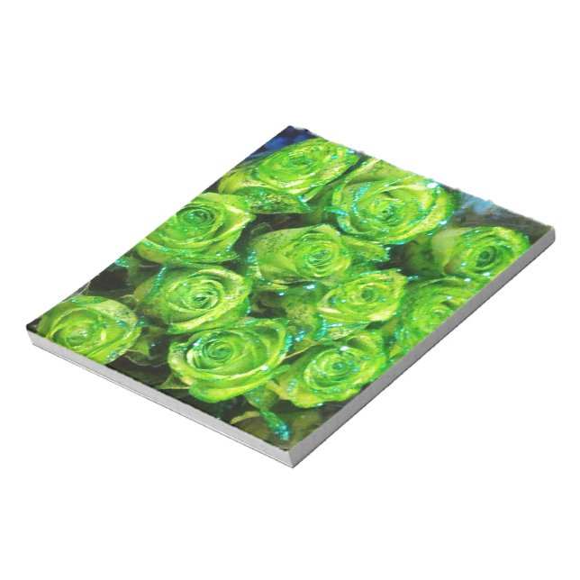 Romantic Love Green Valentine Glitter Roses Notepad (Rotated)