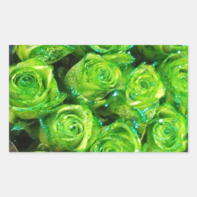Romantic Love Green Valentine Glitter Roses Sticker (Front)