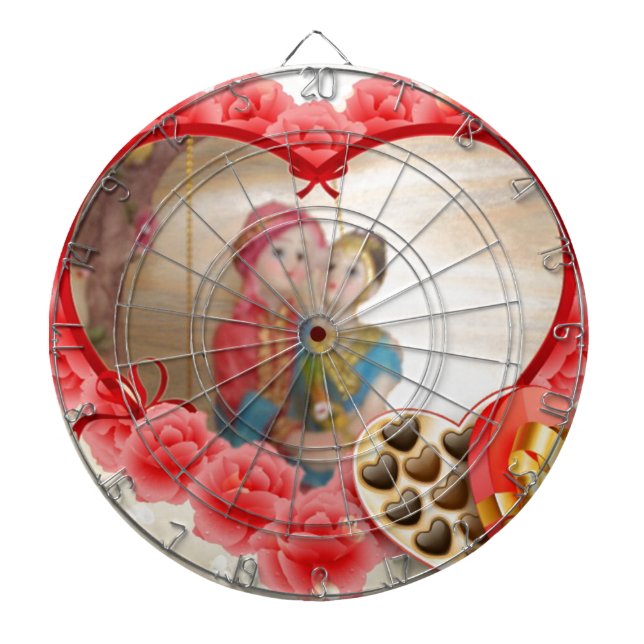 Romantic Love Heart Art Print Dartboard (Front)