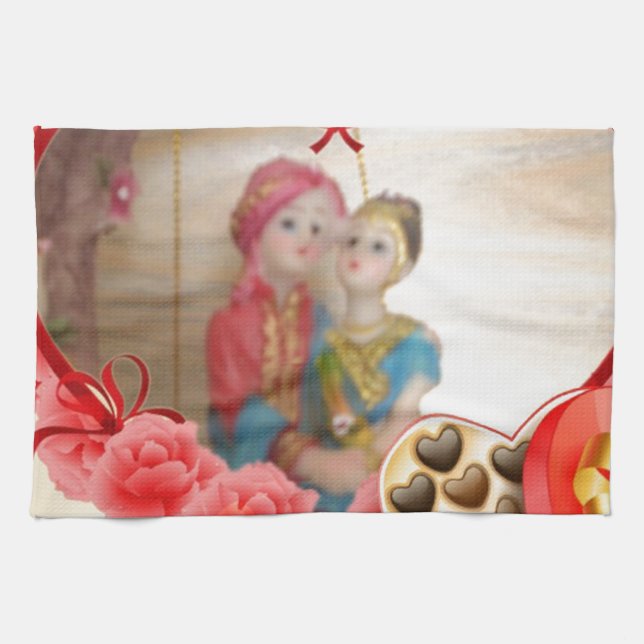 Romantic Love Heart Art Print Kitchen Towel (Horizontal)