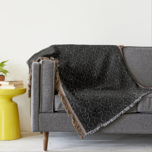 ROMANTIC LOVE HEART BLACK THROW BLANKET