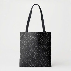 ROMANTIC LOVE HEART BLACK TOTE BAG